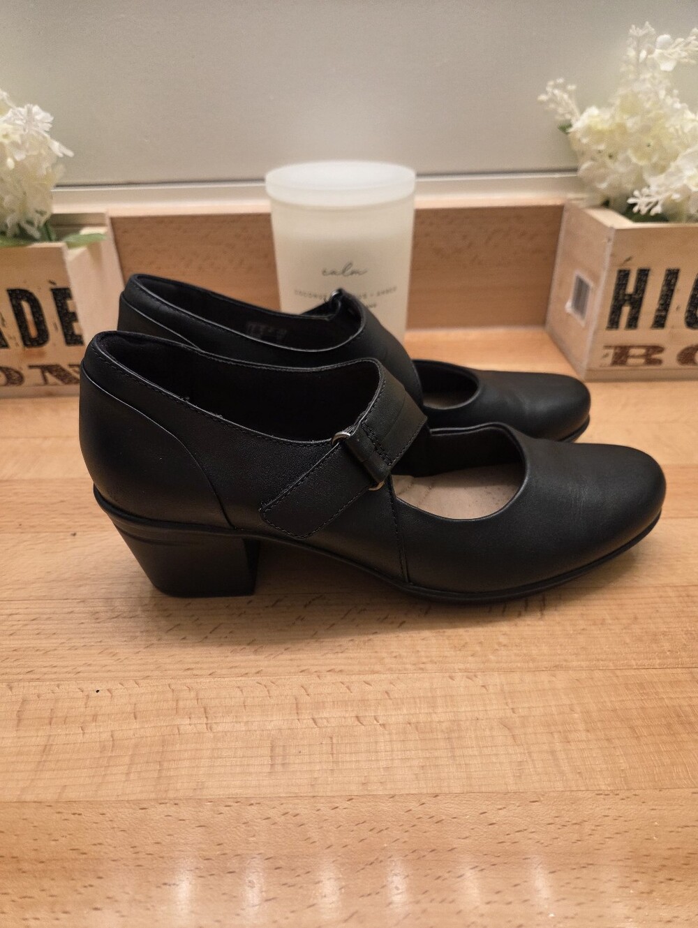 Clarks Emslie Lulin Mary Jane Pumps Black Leather Womens Size 8.5